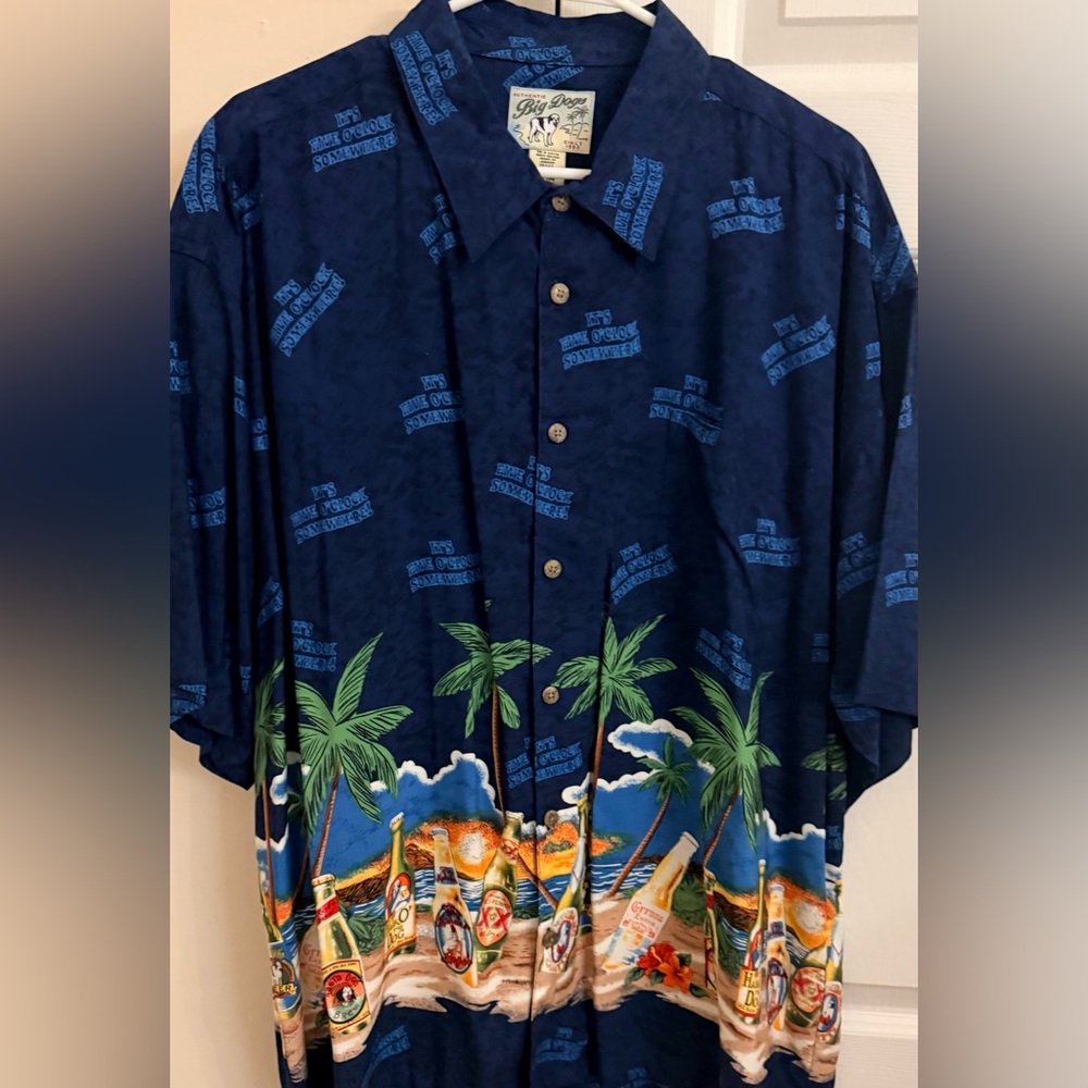 Vintage Big Dogs  Men's XL Hawaiian Camp Beer Tropical Print Shirt